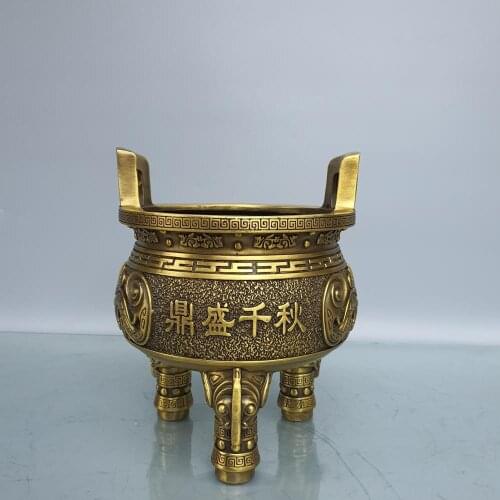 Home Decor 8"Chinese Seikos Bronze Statue of beast Heyday Three-legged beast head incense Incense burner