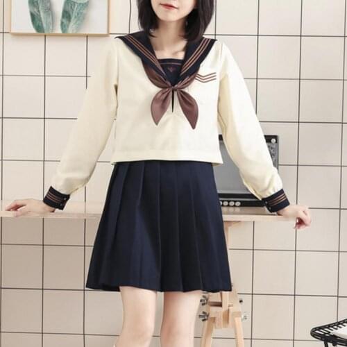 Uniform Skirt Cross Rose Navy Collar College Style Youthful Fashion Long Skirt A-line Skirt for Women