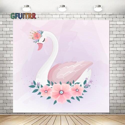 GFUITRR Pink Swan Backdrop Girls Birthday Baby Shower Decoration Photo Background Flower Photography Vinyl Photo Booth Props