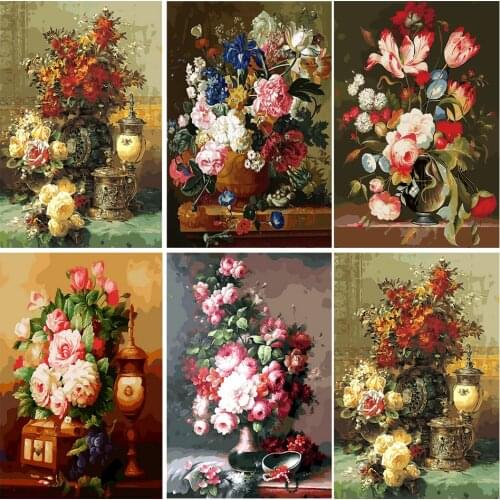GATYZTORY DIY Painting By Numbers Flower Oil Painting HandPainted Canvas Drawing Home Decor Gift