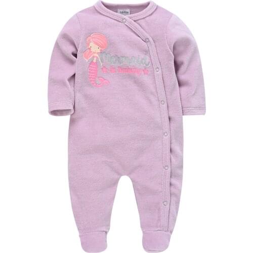 Kavkas 2021 Winter Baby Girl Romper Warm Velvet Long Sleeve O-neck Overalls Newborn Cartoon Mermaid Cotton Jumpsuit Clothes