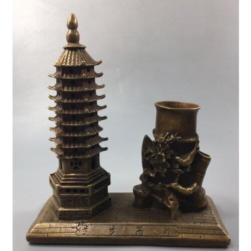 China brass archaize Tower Pen holder crafts statue