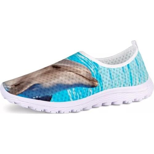 HYCOOL 3D Cute Animal Dolphin Print Women Shoes Flat Slip On Light Mesh Sneakers For Ladies Female Breathable Beach Footwear