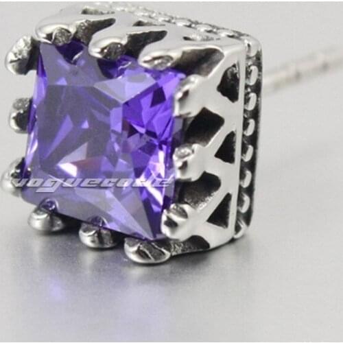 Cool 316L Stainless Steel Crown purple CZ Stone Stud earrings V049(2 Pieces)