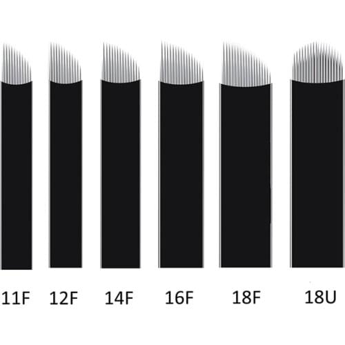 100pcs 0.18 0.20mm Nano Microblading Blades Tattoo Semi Permanent Makeup Needles PMU Eyebrow Manual 18u flat Embroidery Pen