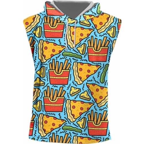 IFPD EU Size 3D French Fries Pizza Printed Hoodie Tank Top Hip Hop Summer Fitness Oversize Sleeveless Vest With Cap Dropshipping
