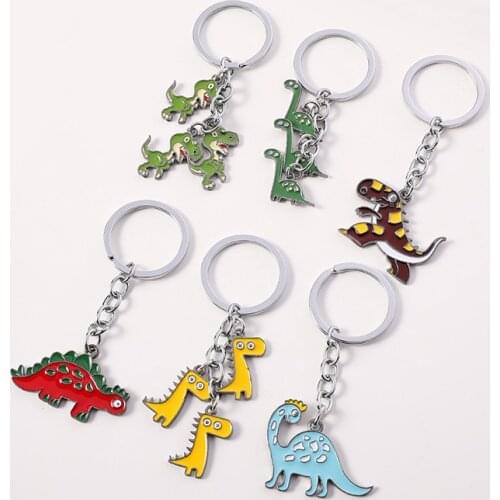 Lovely Primitive Dinosaur Keychain Cartoon Green Forest Animal Pendant Key Ring Girls Boys Party Gift Key Jewelry Accessories