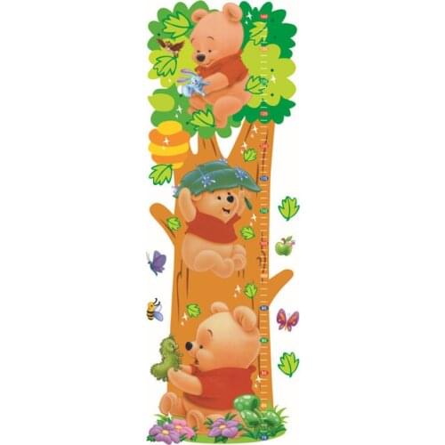 Winnie Pooh cartoon children room Trees Bear Pattern Wall Stickers Height Measure For Kids Room Wall Decal Home Nursery Decals