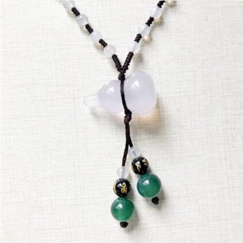 Natural White Chalcedony Agate Gourd Long Chain Pendant Necklace Jewelry Fine Jewelry Necklace Pendant Sweater chain