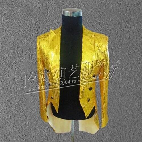 2020 New Men Gold Sequins Blazer Stage Male Tuxedo Gold Blazer For Men Sequin Tuxedo Stage Clothing For Singer Wedding Groom