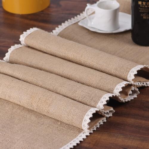 New Burlap Cream Lace Table Runner 12x108Jute Table Cover for Rustic Country Outdoor Wedding Party Kitchen Farmhouse Decoration