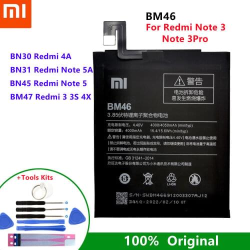 Xiao Mi Original Battery For Xiaomi Redmi 3 3S 3X 4X 3 pro Note 3 5 5A 4A Pro Mi 5X BM46 BM47 BN30 BN31 BN45 Replacement Battery