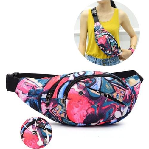 Waist Bag Colorful Printed Chest Packs Pouch Zipper Adjustable Belt Bag Small Purse FA$3