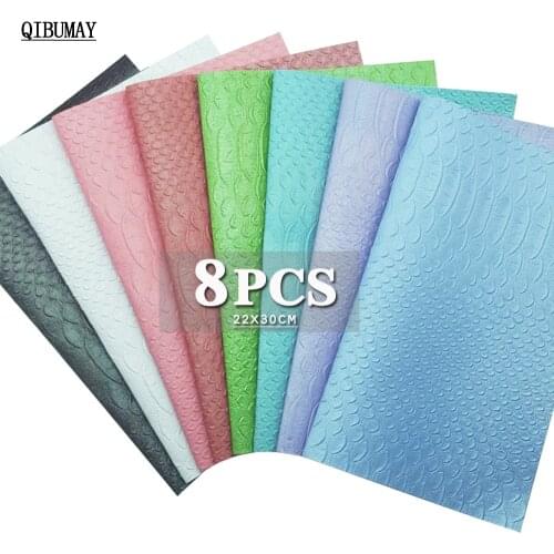 QIBUMAY 8pcs A4 size Alligator PU Leather Pink White Vinyl Fabric For Bow Handbag DIY Haibow Accessories Handmade Bags Materials