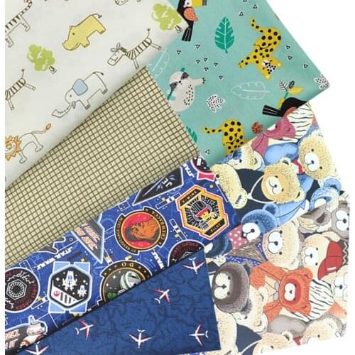 100% Cotton Twill Cartoon Lion Bear Plane Airship Camel Check Fabric for DIY Kids Bedding Dress Clothes Patchwork Craft Decor