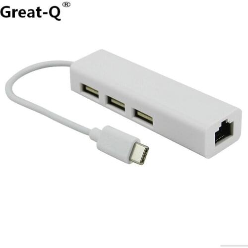 USB 3.1 Type C USB-C Multiple 3 Port Hub rj45 Ethernet Network LAN Adapter adaptador Cable For Macbook & Chromebook