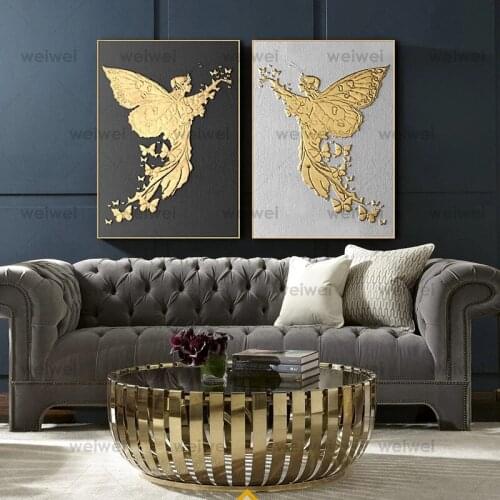 Nordic Retro Golden Angel Wall Art Canvas Abstract Painting Home Decor Vintage Posters and Prints Wall Pictures for Living Room