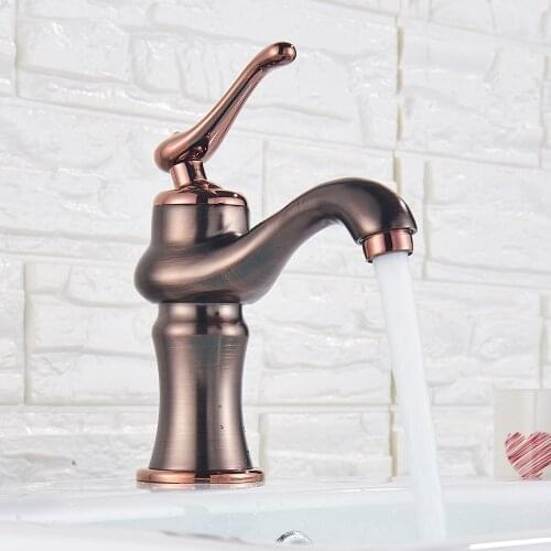 Uythner Bathroom Rose Gold Sink Faucet Brass Basin Faucets Hot AND Cold Mixer Water Taps Single Handle Single Hole Washbasin Tap