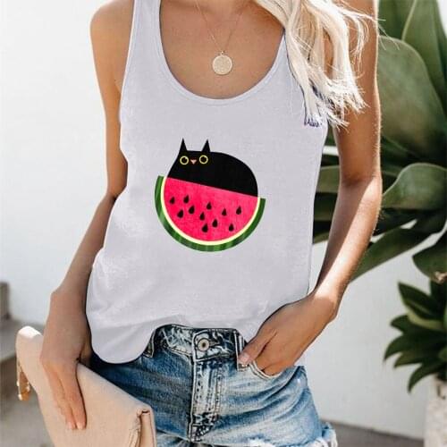 New 2021 Funny Cat Print Tank Tops Sleeveless Round Neck Cute Kawaii Tank Top Summer Loose Casual 90s Ladies Women Clothes