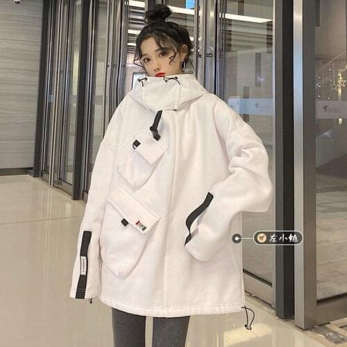 Women Y2k Pocket Oversized Streetwear Kpop Cool Loose Long Sleeve Top Female Sweatshirt Punk Black White Women Clothes