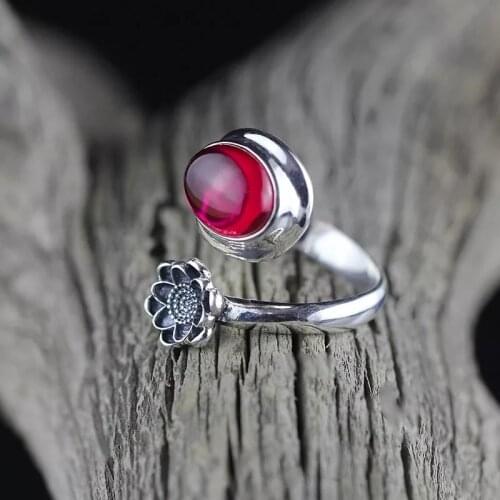 Gemstone Rings For Women Top quality Thai silver 100% 925 Sterling Silver Retro Lutos Adjustable Rings