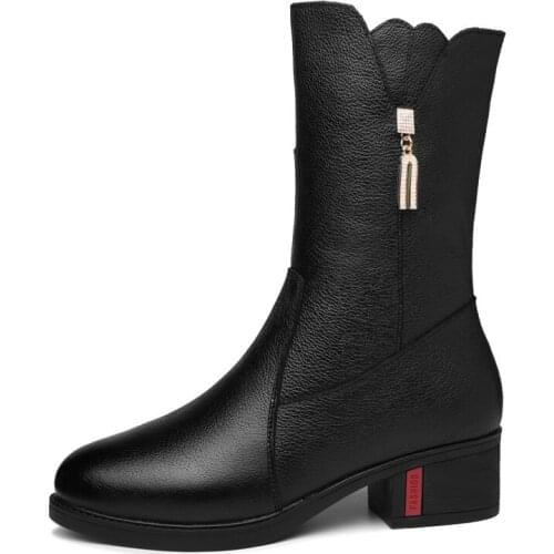 Round Toe Thick Heel WomenS Boots, Side Zipper Solid Color Mid-Tube Boots, WomenS Platform Shoes