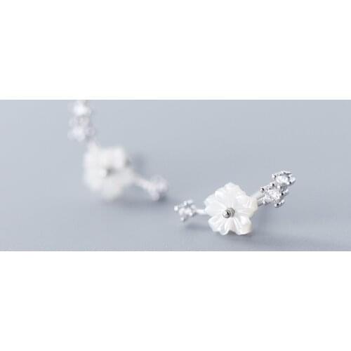 MloveAcc 925 Sterling Silver Blooming Flowers Exquisite Stud Earrings for Women Wedding Fashion Jewelry