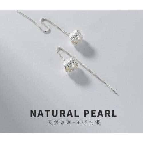 Baifuming S925 sterling silver inlaid natural freshwater pearl shell temperament wild womens silver earrings