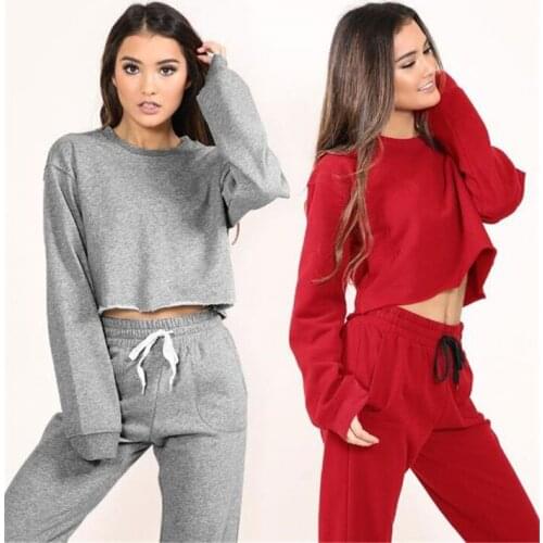 Women tracksuit sportswear two pieces set long sleeve sweatshirt tops+ pants set fitness clothing casual womens set