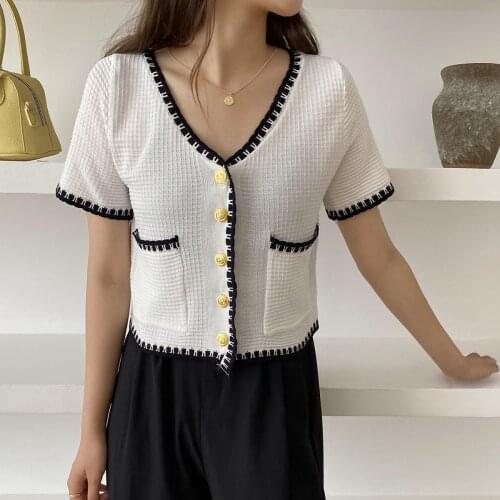 Summer Women Sleeveless V-Neck Knitted Basic Sweater Coat Shirt Lady Short Elastic Slim Cardigan Button Pocket Chic Blouse Tops