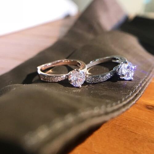 1.5CT 7.5MM 925 sterling silver Plated Flash AAAAA Cubic Zirconia Wedding rings for Girlfriend Birthday Gift