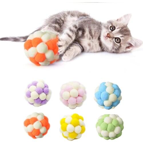 1pc Cat Interactive Toy Plush Ball Cat Toy Cute Mix Color Bouncy Pompom Ball Toy Bell Ball Toy Kitten Chew Toy Pet Supplies