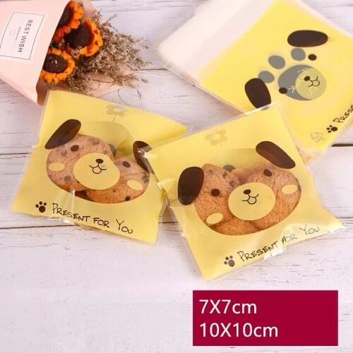 100 pcs/lot Yellow Doggy Plastic Bag Wedding Birthday Cookie Candy Gift Packaging Bags OPP Self Adhesive Bag