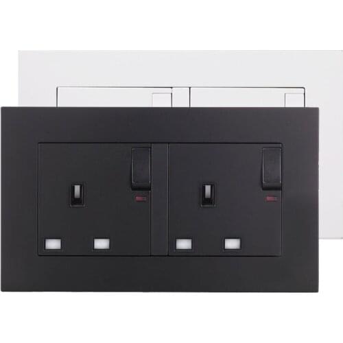 146 UK Standard Double Switched Socket 13A Wall Socket Electrical Plug Power Outlet PC Panel Frame with Led Indicator 146*86mm