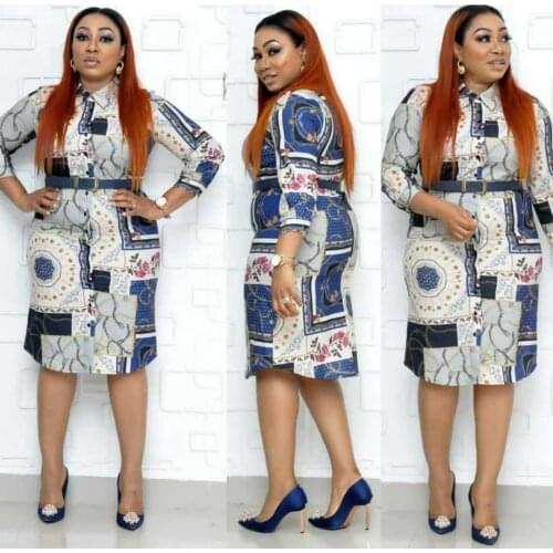 2019 African Dress Print Shirt-Collar Skirt High Quality Mum Clothes Big Elastic Ankara African Dresses For Women Big Size M-2XL