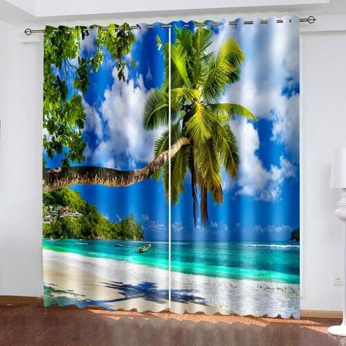 3D Realistic Summer Refreshing Beach Pattern Printing Living Room Sunshade Custom Curtain Set Childrens Bedroom Hook Decoration