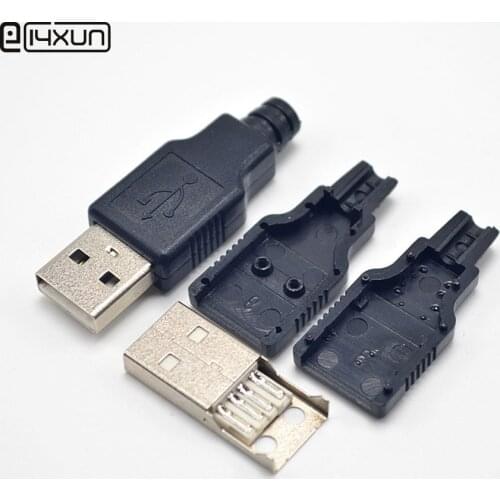 5pcs Type A Male USB 4 Pin Plug Socket Connector With Black Plastic Cover Welding Type 3 in 1 DIY Plugs for OD3.0mm Cable