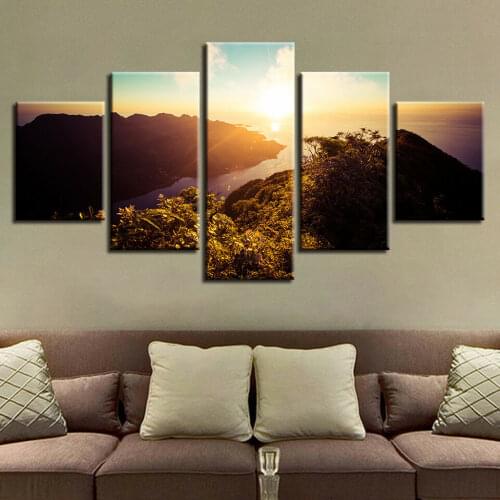 5 Piece Mountain River Forest Sunshine Rays Print Wall Art Canvas Painting Wall Decor for Living Room No Framed