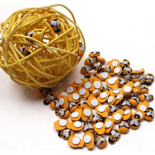 50/100pcs/Bag Wooden Bee Sticker Children Kids Painted Adhesive Back DIY Craft Home Party Sticker Decoration QW992210
