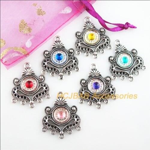 6Pcs Tibetan Silver Tone Heart Retro Mixed Resin Charms Connectors 26x31mm