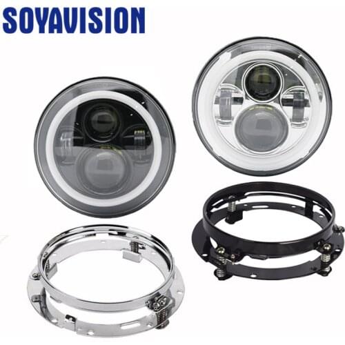 SOYAVISION 7" LED Projection Headlight Halo Ring w/ Mounting Bracket Ring for Touring Bikes