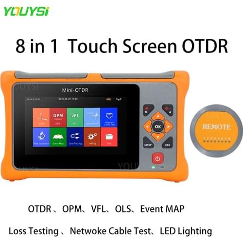 8 in 1 MINI OTDR Touch Screen 1310/1550nm 24/22dB Fiber Optic Reflectometer with VFL OLS OPM Event Map Ethernet Cable Tester