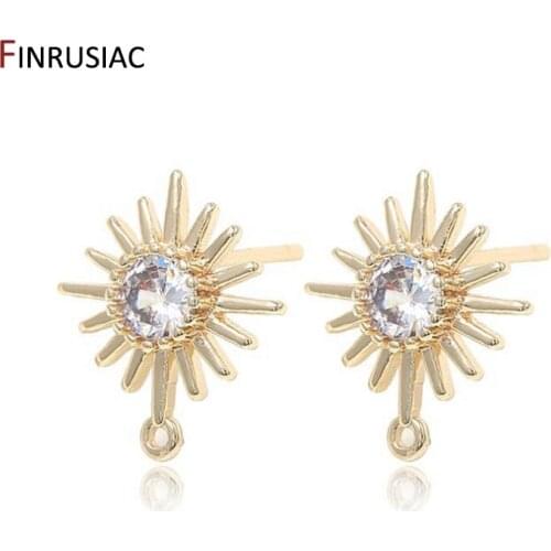14K Gold Earring Making Supplies New Fashion Zircon Flowers Stud Earrings Findings Handmade Jewelry DIY Craft