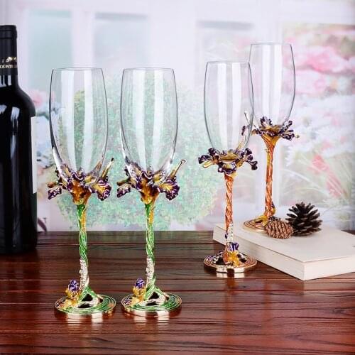 European-style Crystal Glass Champagne Glass Enamel Color Rose Goblet Wine Glass Gift Cup Nice Wedding Gift Home Drinkware