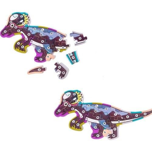 Kids Wooden Number Letter Blocks 3D Dinosaur Jigsaw Puzzle Interactive Game Toy Early Educational Toy Children Gift