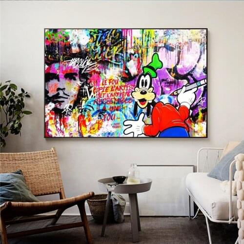 Disney Graffiti Canvas Painting Goofy Is Drawing Portrait Poster Art Cartoon Print Picture Kids Painting Room Home Decoration