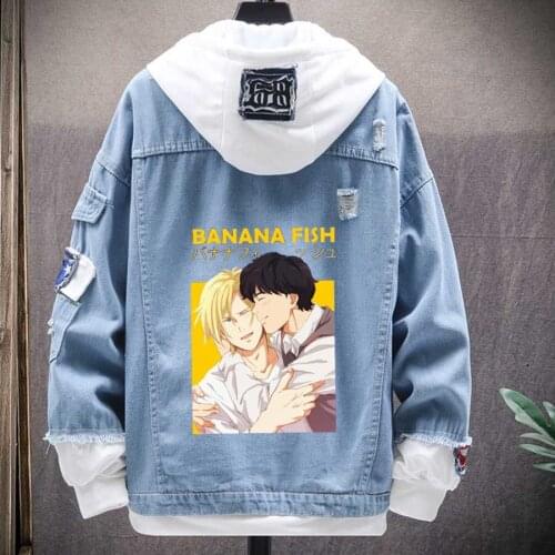 Denim Jacket Oversized Hoodie Banana Fish Japan Print Anime Clothes Spring Autumn Cotton Jeans Jackets Motorcycle Coat Chaquetas