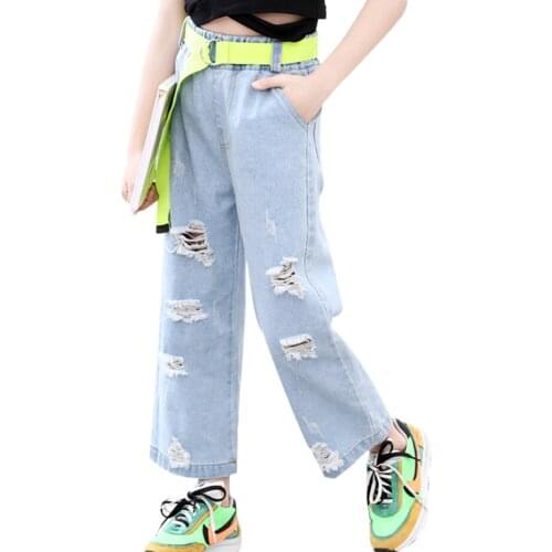 Girls Jeans Big Hole Jeans Kids Girl Casual Style Kids Jeans Spring Autumn Childrens Jeans Clothes Free Belt
