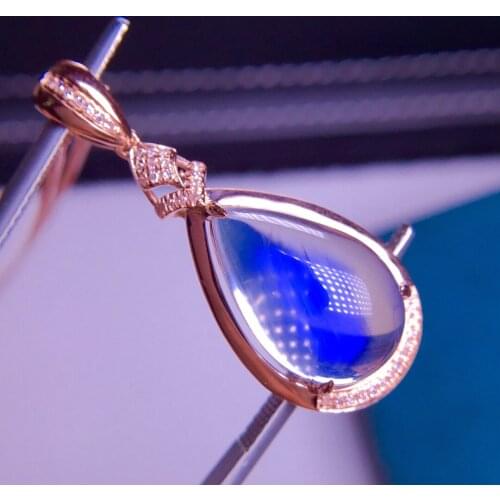 E413 Fine Jewelry Real 18K 100% Natural Moonstone 9.5ct Diamonds Gemstone Diamond Womens Pendants Necklaces
