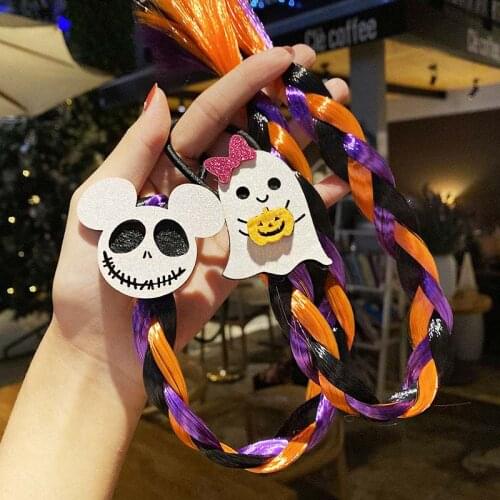 Halloween Hair Elastic Hair Band Pumpkin Wig FakeHair Ornaments Scrunchies for Girl Ponytail Rubber Gum Party Hair Accessories